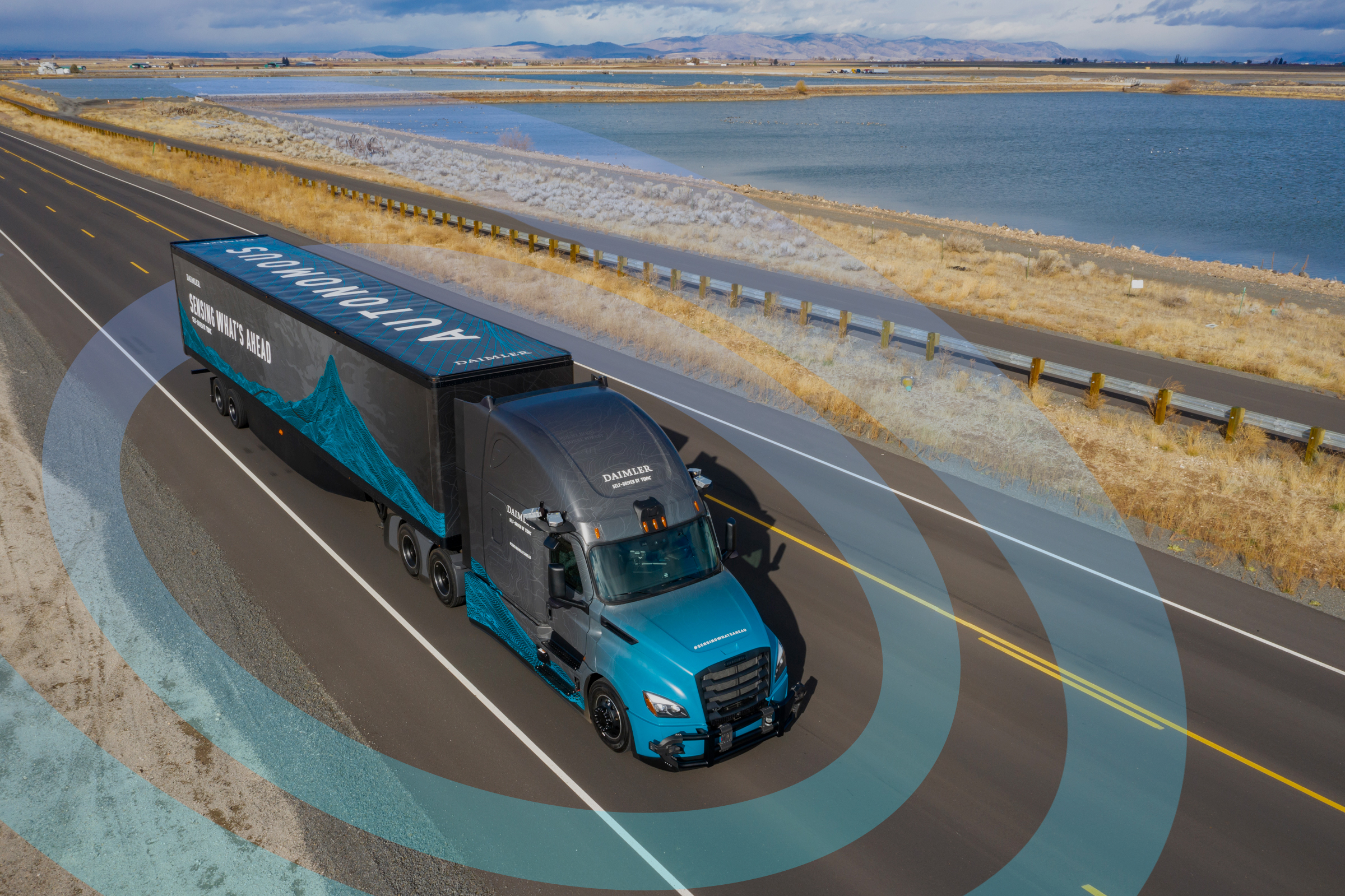 An autonomous truck on the road